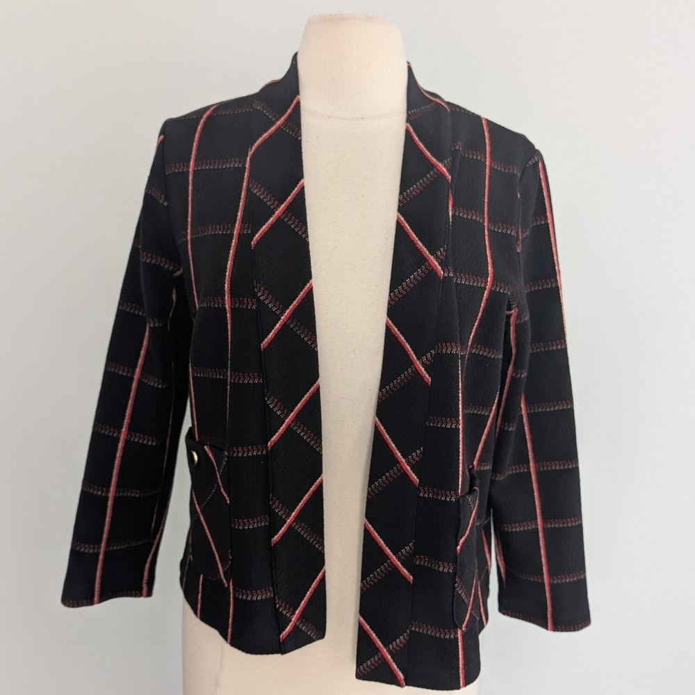 Women's Ann Taylor Black Red Windowpane Cardigan Medium